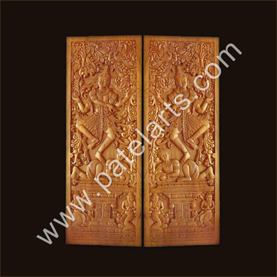 Carved Radha Krishna Wooden Doors